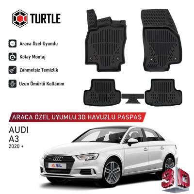 Turtle Audi A3 Sportback (B8) 2019-2026 Uyumlu 3D Havuzlu Oto Paspas