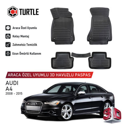 Turtle Audi A4 (B8) 2008-2015 Uyumlu 3D Havuzlu Oto Paspas