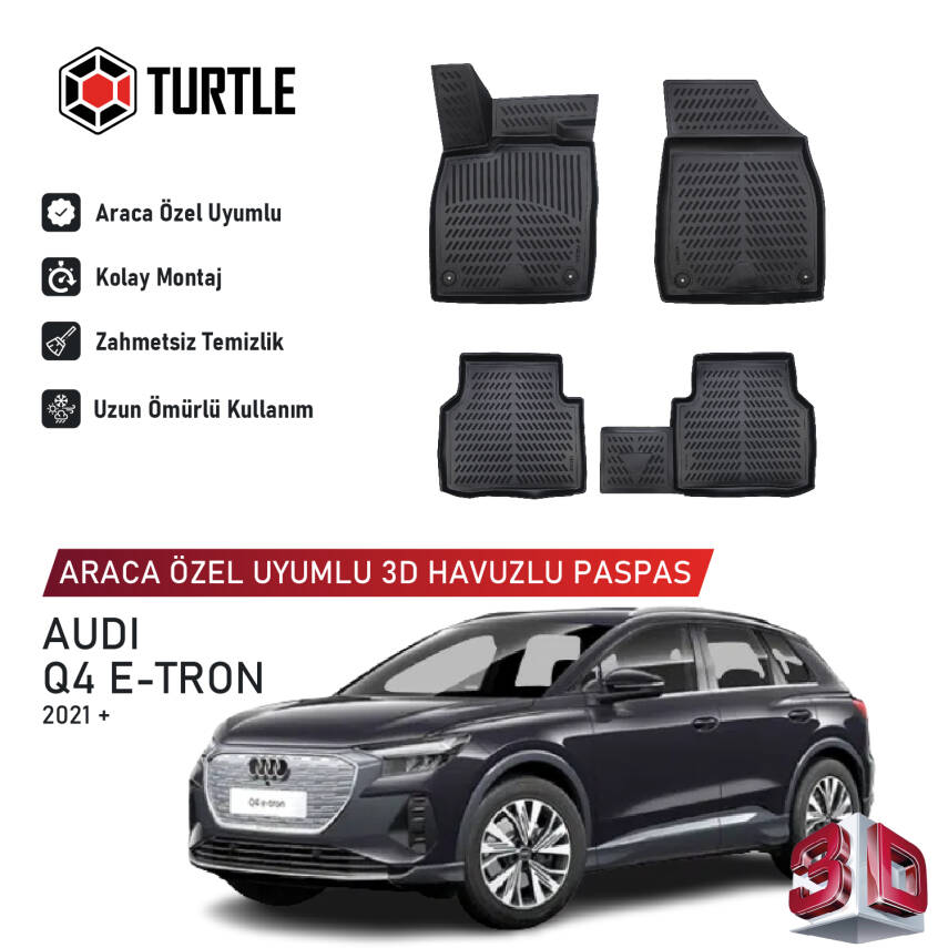 Turtle Audi Q4 E-Tron 2021-2026 Uyumlu 3D Havuzlu Oto Paspas - 1