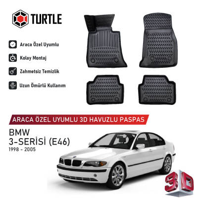Turtle Bmw 3-Series (E46) 1998-2005 Uyumlu 3D Havuzlu Oto Paspas