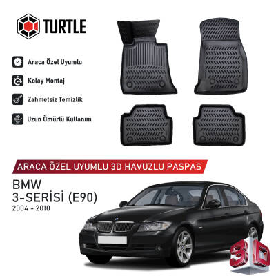 Turtle Bmw 3-Series (E90) 2006-2011 Uyumlu 3D Havuzlu Oto Paspas