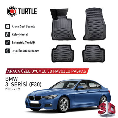 Turtle Bmw 3-Series (F30) 2012-2019 Uyumlu 3D Havuzlu Oto Paspas