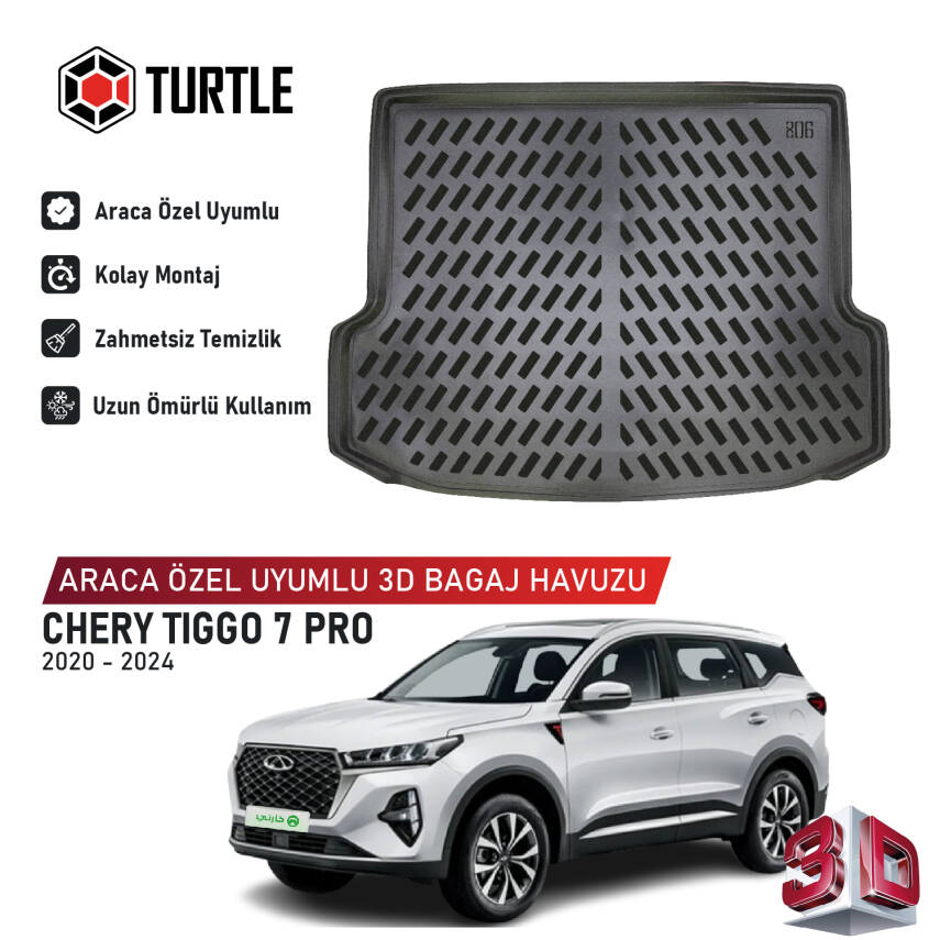 Turtle Chery Tiggo 7 Pro 2020-2024 Uyumlu 3D Havuzlu Bagaj Havuzu - 1