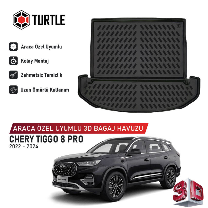 Turtle Chery Tiggo 8 Pro 2022-2024 Uyumlu 3D Havuzlu Bagaj Havuzu - 1