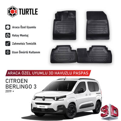 Turtle Citroen Berlingo 2019-2026 Uyumlu 3D Havuzlu Oto Paspas - 1