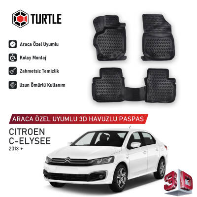 Turtle Citroen C-Elysee 2013-2026 Uyumlu 3D Havuzlu Oto Paspas