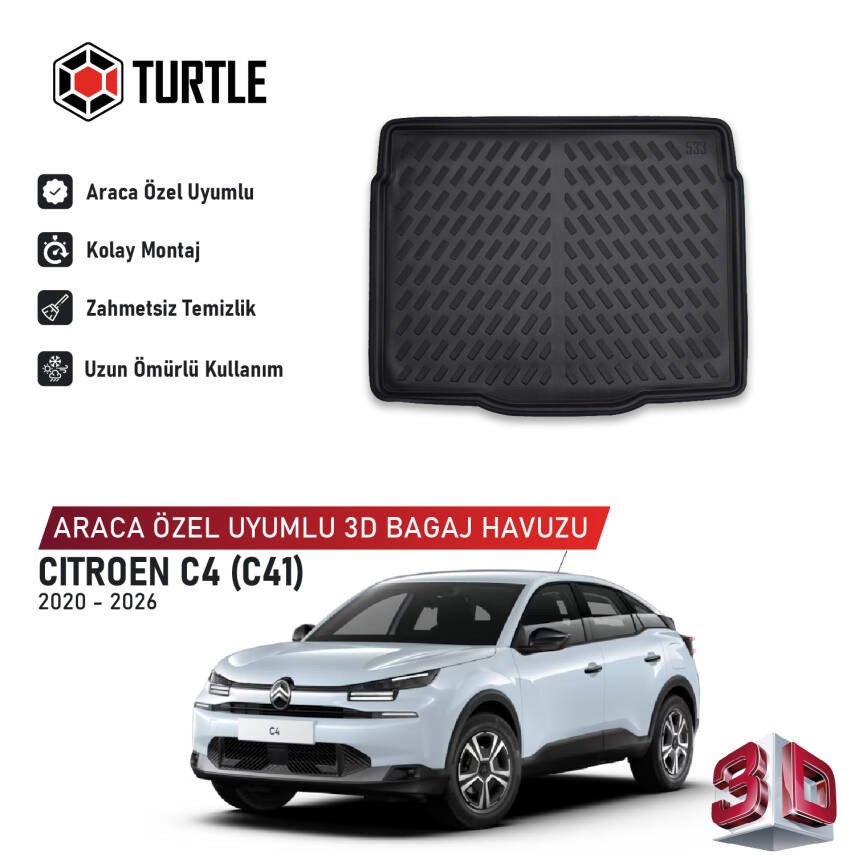 Turtle Citroen C4 (C41) 2020-2026 Uyumlu 3D Havuzlu Bagaj Havuzu - 1