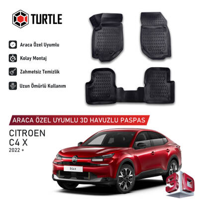 Turtle Citroen C4X 2020-2026 Uyumlu 3D Havuzlu Oto Paspas