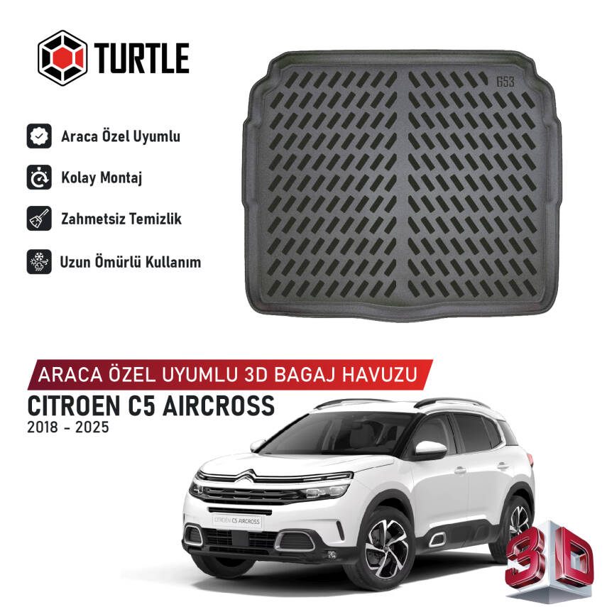Turtle Citroen C5 Aircross 2018-2025 Uyumlu 3D Havuzlu Bagaj Havuzu - 1