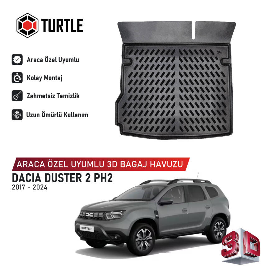 Turtle Dacia Duster (Hm Facelift) 2021-2024 Uyumlu 3D Havuzlu Bagaj Havuzu - 1
