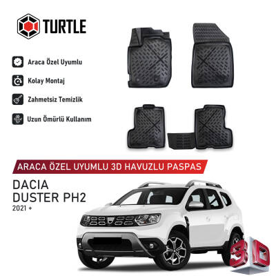 Turtle Dacia Duster (Hm Facelift) 2021-2024 Uyumlu 3D Havuzlu Oto Paspas