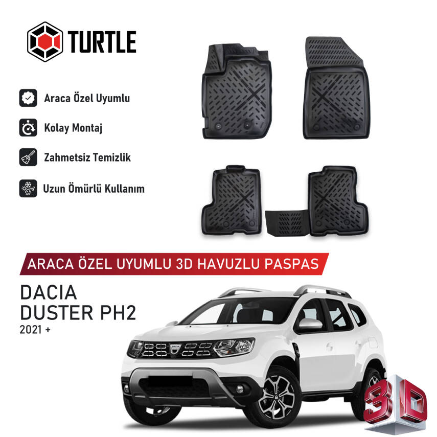Turtle Dacia Duster (Hm Facelift) 2021-2024 Uyumlu 3D Havuzlu Oto Paspas - 1