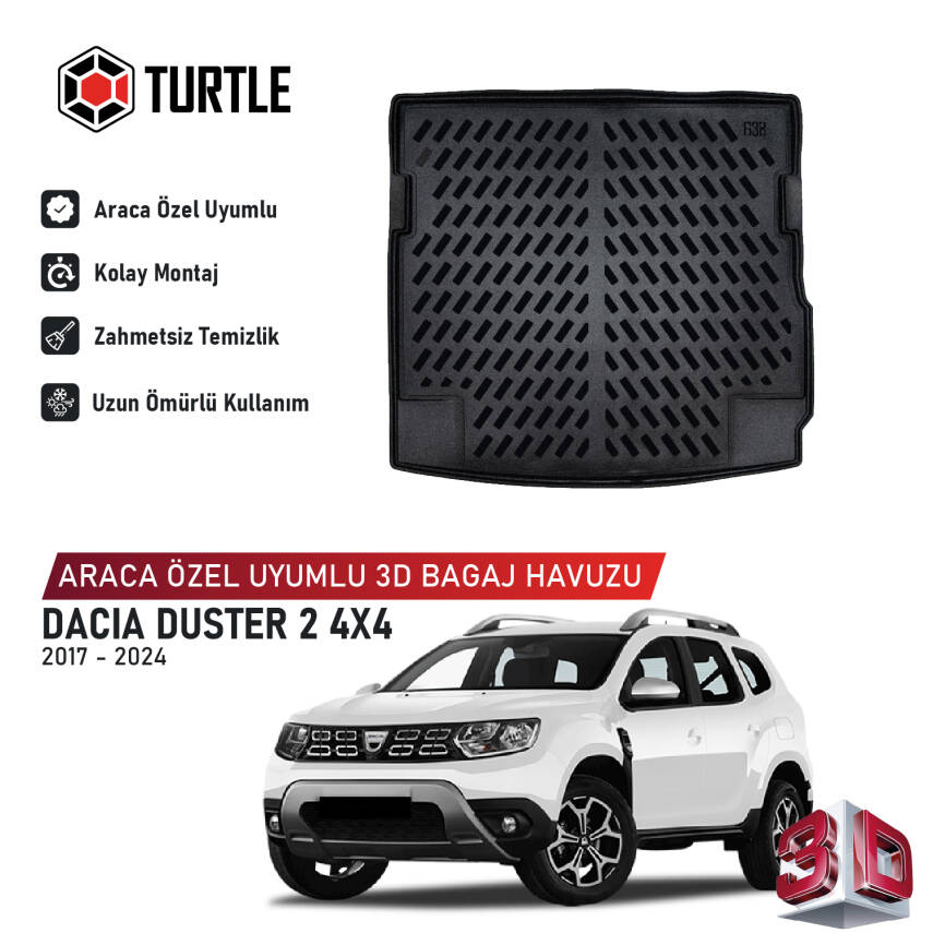 Turtle Dacia Duster (ii) 4X4 2017-2024 Uyumlu 3D Havuzlu Bagaj Havuzu - 1