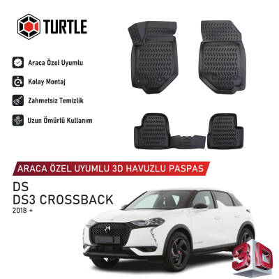 Turtle Ds Automobiles Ds 3 Crossback 2018-2026 Uyumlu 3D Havuzlu Oto Paspas