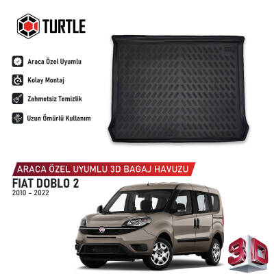 Turtle Fiat Doblo 2 2010-2022 Uyumlu 3D Havuzlu Bagaj Havuzu