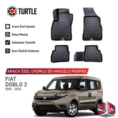 Turtle Fiat Doblo 2 2010-2022 Uyumlu 3D Havuzlu Oto Paspas