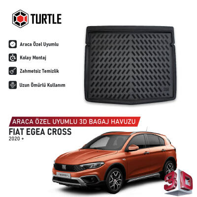 Turtle Fiat Egea Cross 2020-2026 Uyumlu 3D Havuzlu Bagaj Havuzu
