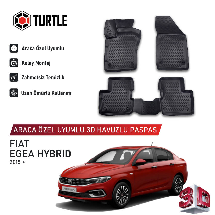 Turtle Fiat Egea Hybrid 2022-2026 Uyumlu 3D Havuzlu Oto Paspas - 1