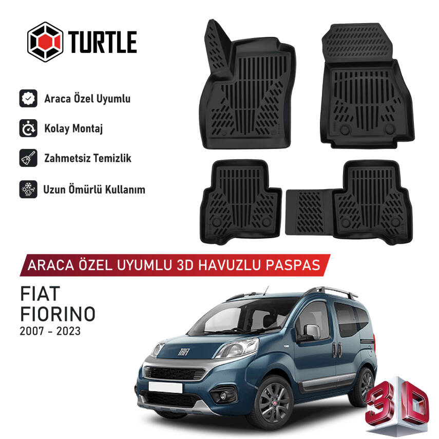 Turtle Fiat Fiorino 2008-2026 Uyumlu 3D Havuzlu Oto Paspas - 1