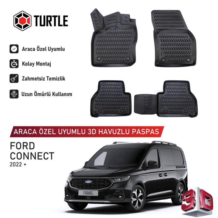 Turtle Ford Connect 2022-2026 Uyumlu 3D Havuzlu Oto Paspas - 1