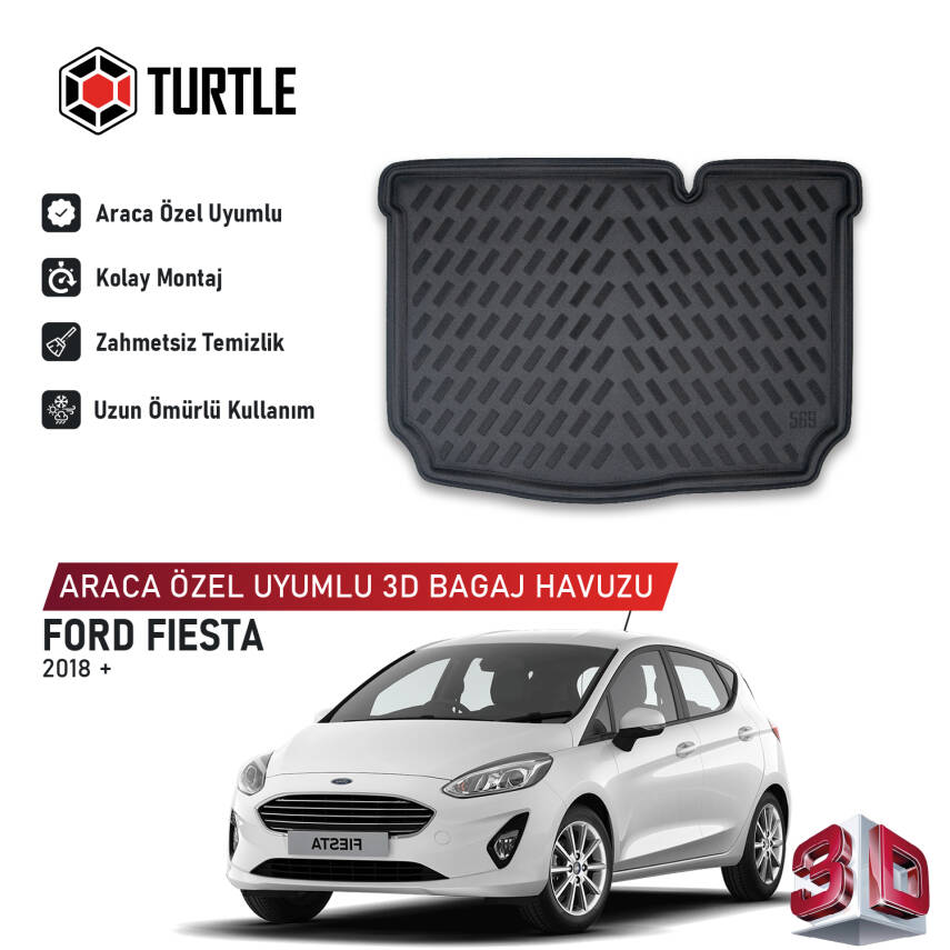 Turtle Ford Fiesta Active 2018-2026 Uyumlu 3D Havuzlu Bagaj Havuzu - 1
