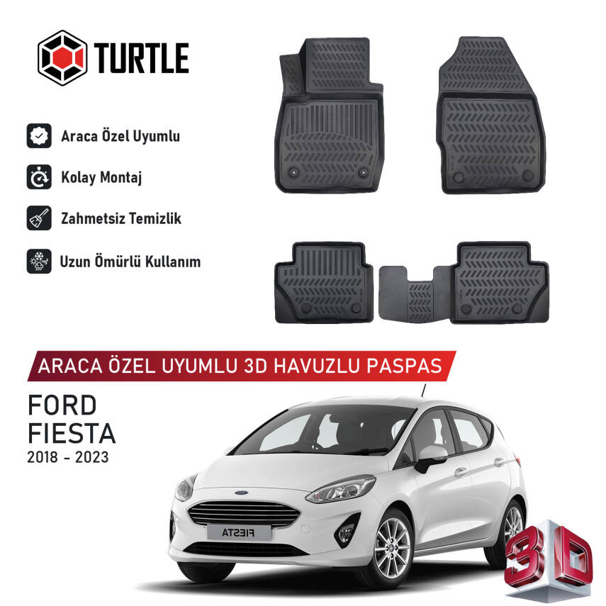 Turtle Ford Fiesta Active 2018-2026 Uyumlu 3D Havuzlu Oto Paspas - 1