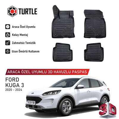 Turtle Ford Kuga (Cx482) 2020-2026 Uyumlu 3D Havuzlu Oto Paspas