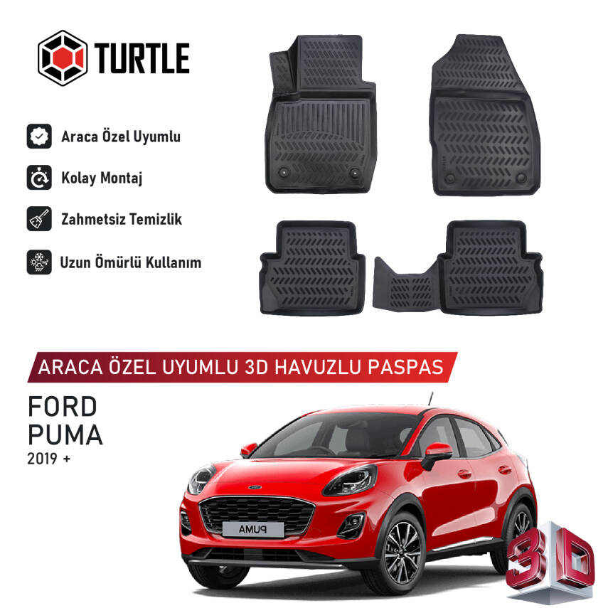 Turtle Ford Puma 2020-2026 Uyumlu 3D Havuzlu Oto Paspas - 1