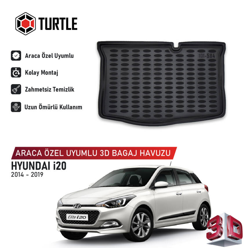 Turtle Hyundai i20 (Gb) 2014-2019 Uyumlu 3D Havuzlu Bagaj Havuzu - 1