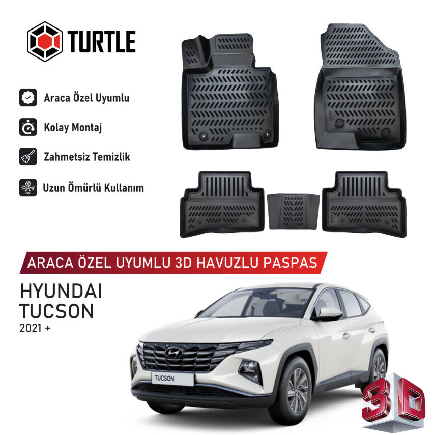 Turtle Hyundai Tucson (Nx4) 2022-2026 Uyumlu 3D Havuzlu Oto Paspas - 1