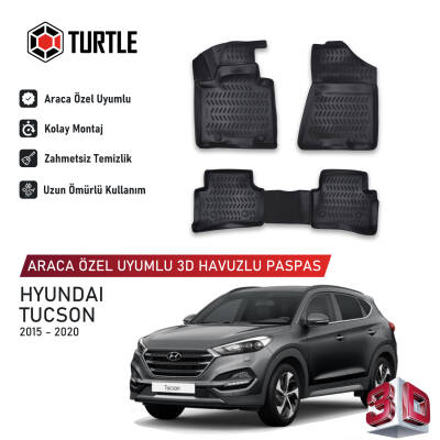 Turtle Hyundai Tucson (Tl) 2016-2021 Uyumlu 3D Havuzlu Oto Paspas