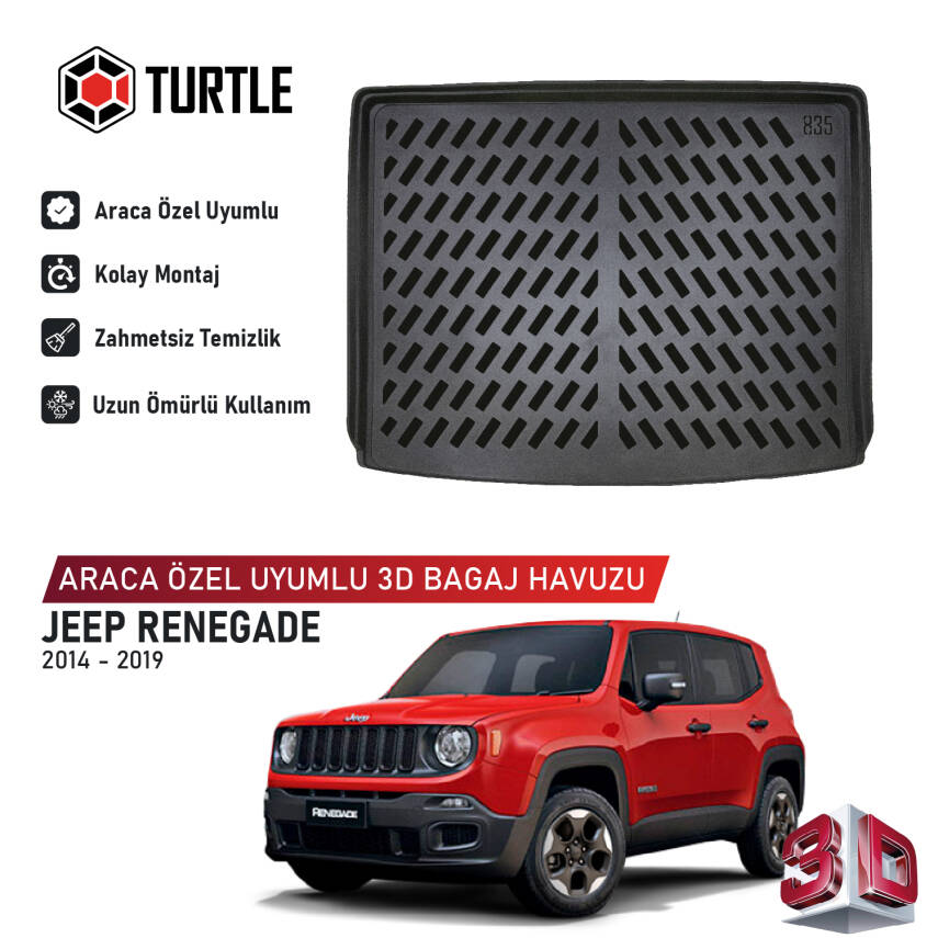Turtle Jeep Renegade (Bu) 2015-2026 Uyumlu 3D Havuzlu Bagaj Havuzu - 1