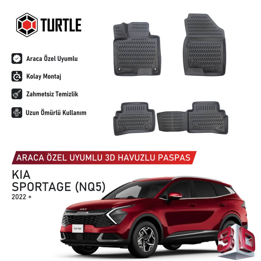 Turtle Kia Sportage (Nq5) 2022-2026 Uyumlu 3D Havuzlu Oto Paspas - 1