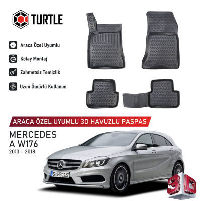 Turtle Mercedes-Benz A-Class (W176) 2012-2018 Uyumlu 3D Havuzlu Oto Paspas