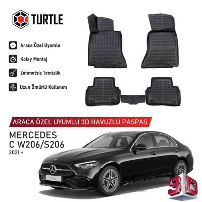 Turtle Mercedes-Benz C-Class (W206) 2021-2026 Uyumlu 3D Havuzlu Oto Paspas