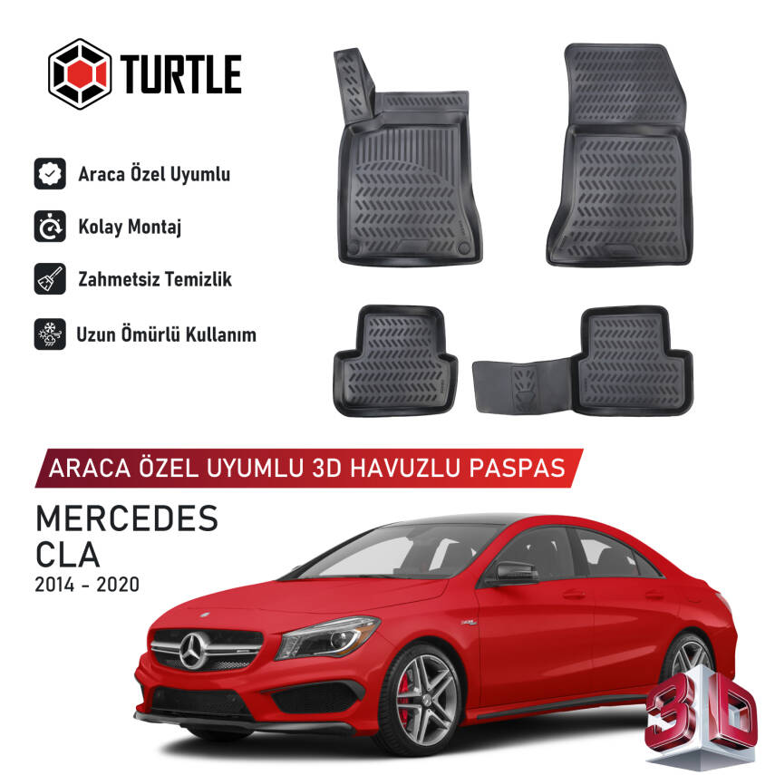 Turtle Mercedes-Benz Cla-Class (C117) 2013-2019 Uyumlu 3D Havuzlu Oto Paspas - 1