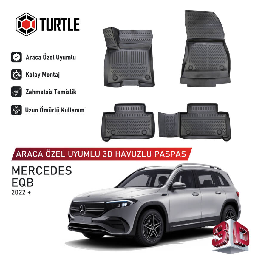 Turtle Mercedes-Benz Eqb (X243) 2021-2026 Uyumlu 3D Havuzlu Oto Paspas - 1
