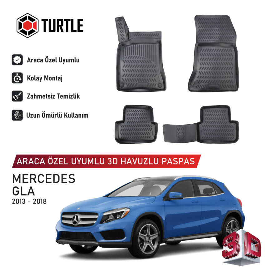 Turtle Mercedes-Benz Gla-Class (X156) 2014-2019 Uyumlu 3D Havuzlu Oto Paspas - 1