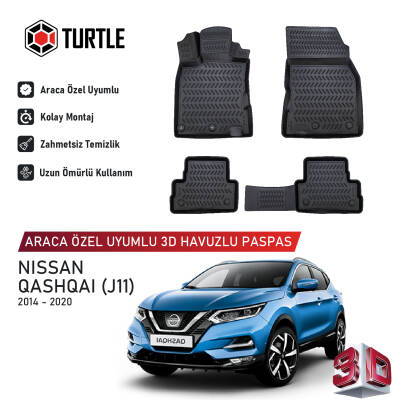 Turtle Nissan Qashqai (J11) 2014-2020 Uyumlu 3D Havuzlu Oto Paspas