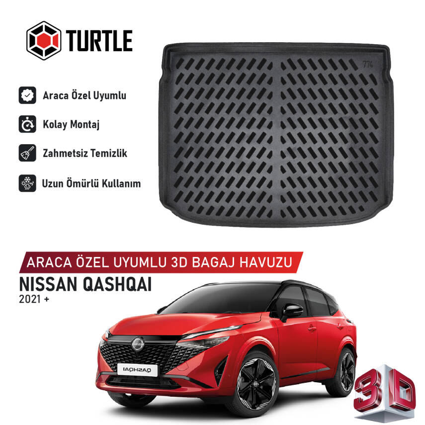 Turtle Nissan Qashqai (J12) 2021-2026 Uyumlu 3D Havuzlu Bagaj Havuzu - 1