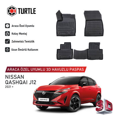 Turtle Nissan Qashqai (J12) 2021-2026 Uyumlu 3D Havuzlu Oto Paspas