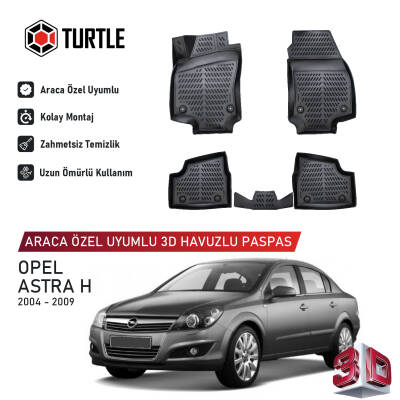 Turtle Opel Astra H (A04) 2004-2010 Uyumlu 3D Havuzlu Oto Paspas
