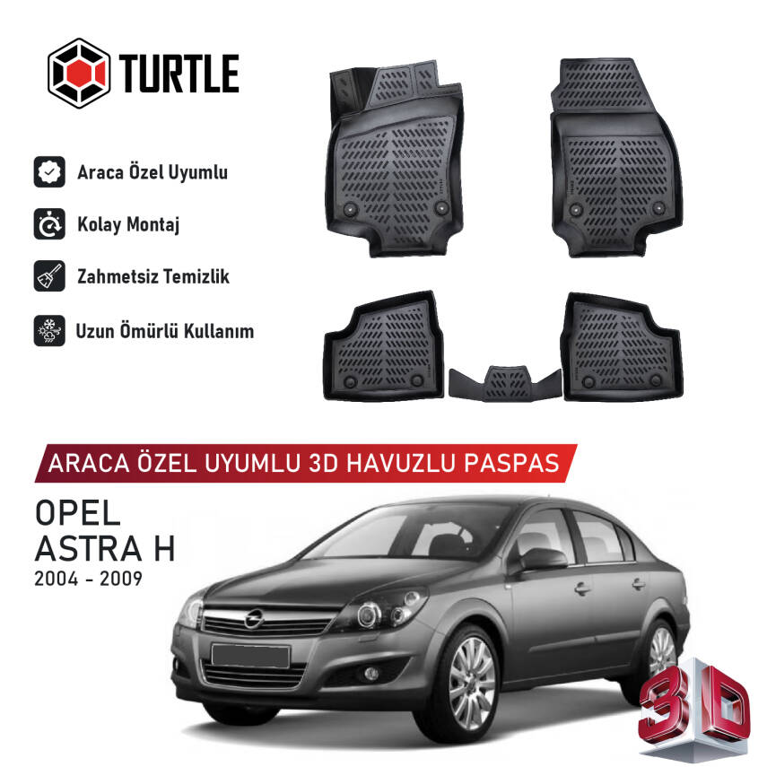Turtle Opel Astra H (A04) 2004-2010 Uyumlu 3D Havuzlu Oto Paspas - 1