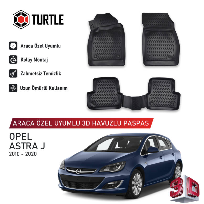Turtle Opel Astra J 2010-2019 Uyumlu 3D Havuzlu Oto Paspas - 1