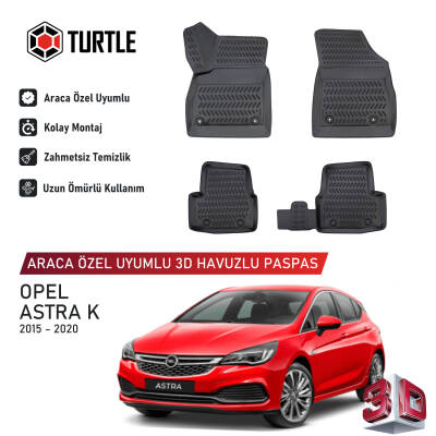 Turtle Opel Astra K 2015-2021 Uyumlu 3D Havuzlu Oto Paspas
