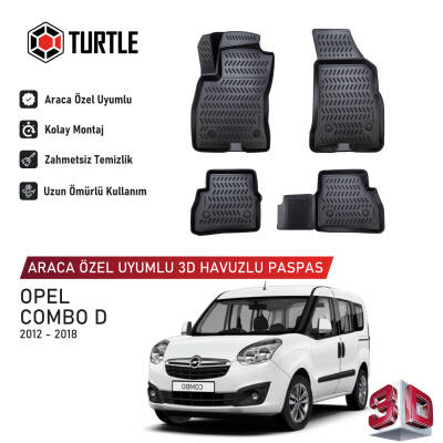 Turtle Opel Combo D 2012-2018 Uyumlu 3D Havuzlu Oto Paspas - 1