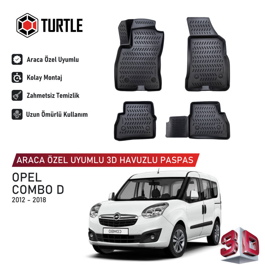 Turtle Opel Combo D 2012-2018 Uyumlu 3D Havuzlu Oto Paspas - 1