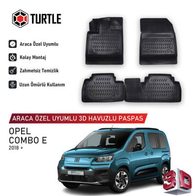 Turtle Opel Combo E 2019-2026 Uyumlu 3D Havuzlu Oto Paspas