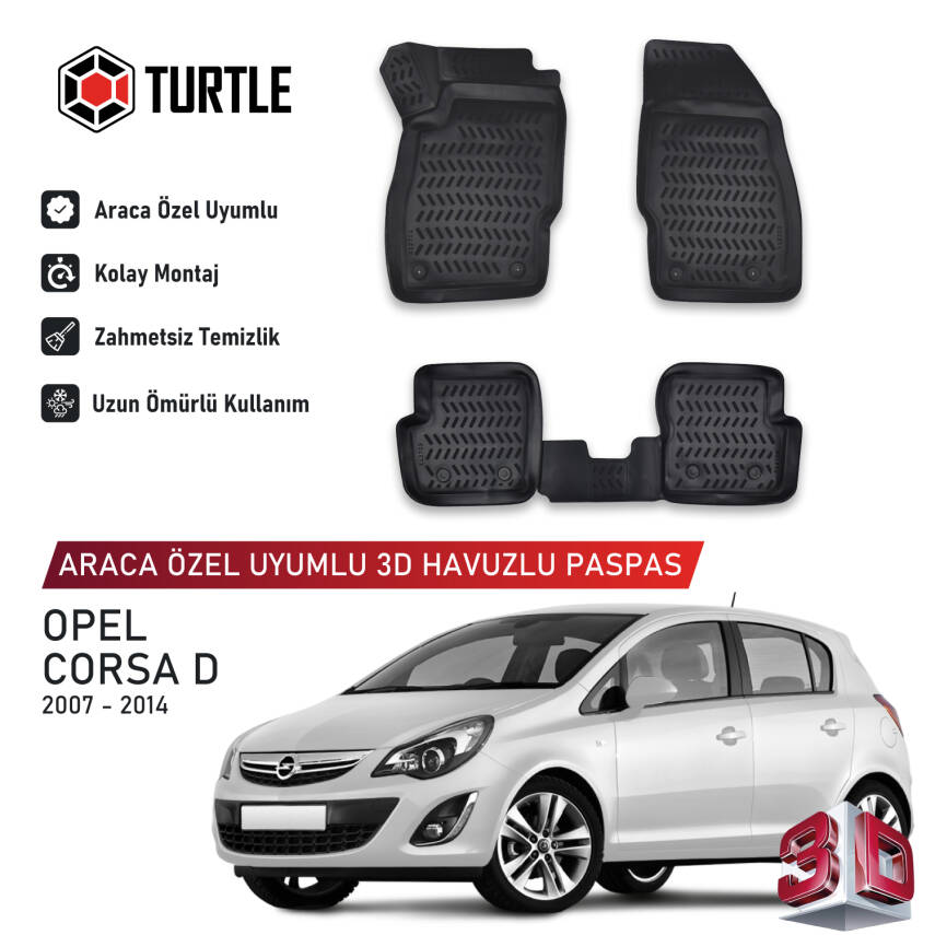 Turtle Opel Corsa D 2006-2014 Uyumlu 3D Havuzlu Oto Paspas - 1