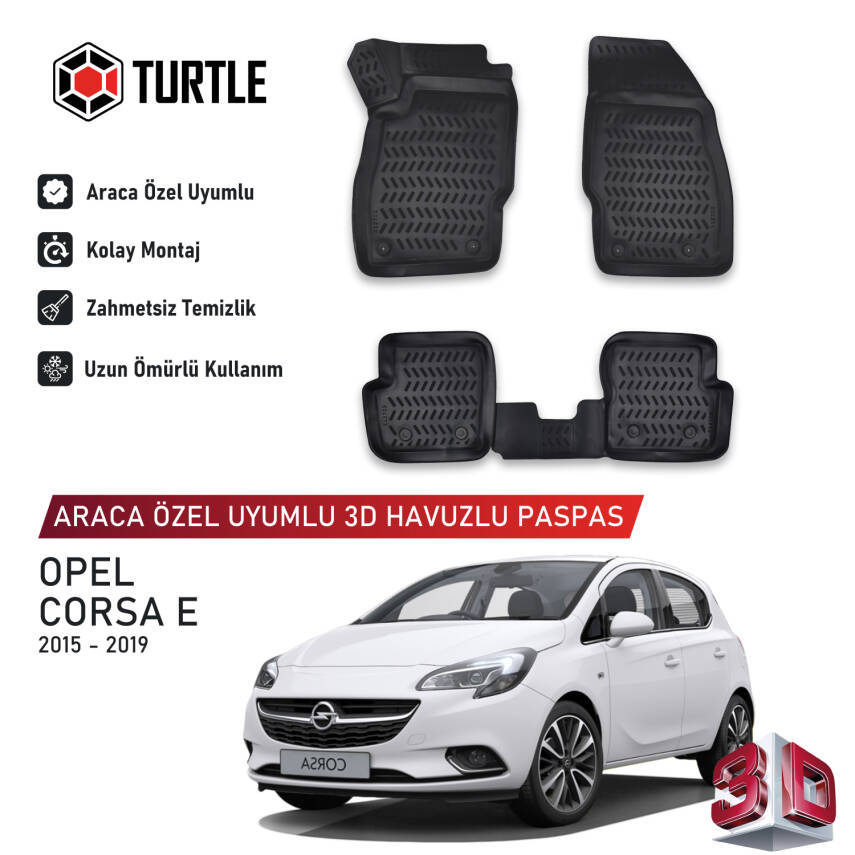 Turtle Opel Corsa E 2014-2019 Uyumlu 3D Havuzlu Oto Paspas - 1